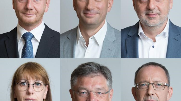 Die sechsteilige Bildkombo zeigt die sechs Kandidaten für die Landtagswahl in Sachsen. Foto: Sebastian Kahnert/Archivbild
