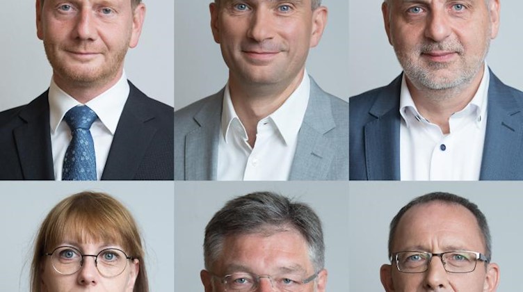 Die sechsteilige Bildkombo zeigt die sechs Kandidaten für die Landtagswahl in Sachsen. Foto: Sebastian Kahnert/Archivbild