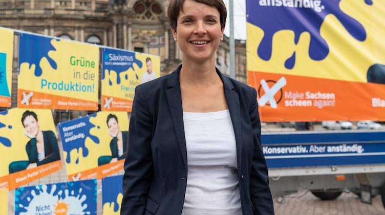 Frauke Petry, Vorsitzende der Blauen Partei, bei der Vorstellung der Kampagne zur Landtagswahl in Sachsen 2019. Foto: Robert Michael/Archiv