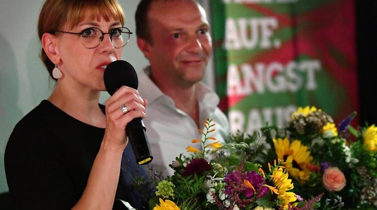 Katja Meier und Wolfram Günther, Spitzenkandidatenduo der Grünen für die vergangene Landtagswahl in Sachsen. Foto: Martin Schutt