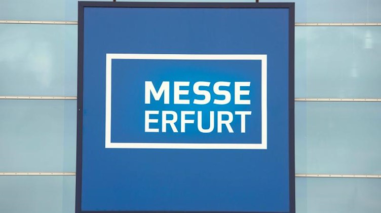 Das Logo der Messe Erfurt. Foto: Sebastian Kahnert/Archivbild