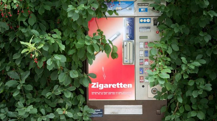 Grünes Blattwerk umrahmt einen Zigarettenautomaten. Foto: Arno Burgi/Archivbild