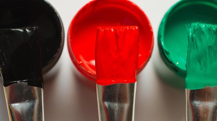 Pinsel mit den Farben in Schwarz, Rot und Grün. Foto: Patrick Pleul/dpa-Zentralbild/dpa