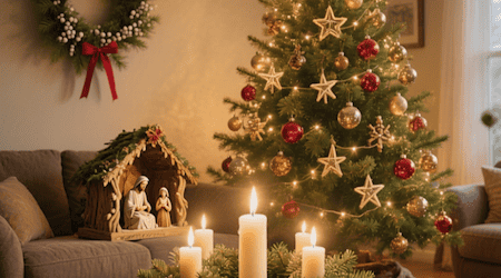 Viele unserer Weihnachtsrituale sind viel älter, als wir glauben. Vom immergrünen Baum über den Adventskranz bis zur Krippe oder dem Mistelzweig. Foto: KI generiert