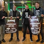 Kay Weseloh von Einbeck Marketing, Marc Kerger, Vorstand der Einbecker Brauhaus AG, Tobias Langer und Felix Erdmer von der Dluxe Media Rosdorf. Fotos Bernard Marks, Deluxe Media