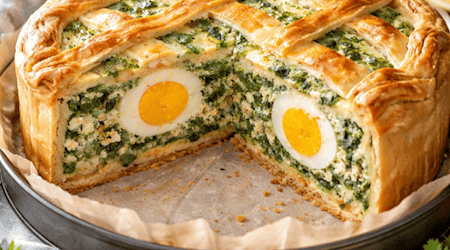 Italienische Osterpastete mit Spinat, Ricotta und Ei