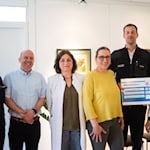 Polizeipräsidentin Tanja Wulff-Bruhn, Personalratsvorsitzender Thomas Breitling, Oberärztin in der Kinderonkologie Ingrid Kühnle, Palliativfachkraft Claudia Schucht, Polizeihauptkommissar Christian Thorey und Direktorin Prof. Dr. Jutta Gärtner (v.li.). Foto Polizei Göttingen