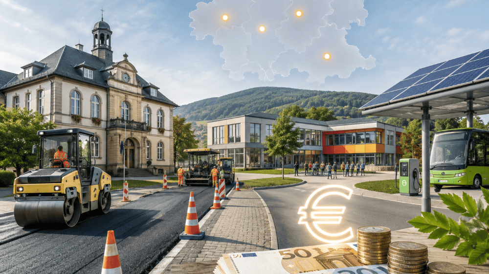 Millionen für die kommunale Infrastruktur: Die Fördermittel sollen unter anderem Investitionen in Straßen, öffentliche Gebäude, Mobilität und Klimaschutz ermöglichen. Symbolbild KI generiert