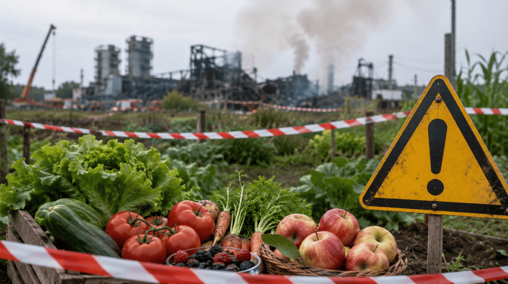 Nach dem Großbrand in Hann. Münden rät das Veterinäramt vorsorglich davon ab, selbst angebautes Obst und Gemüse in den betroffenen Bereichen zu verzehren. Symbolbild: KI-generiert.