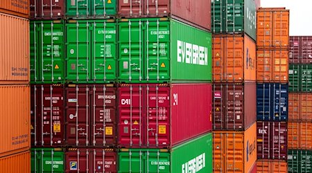 Container stehen auf einem Gelände im Hamburger Hafen gestapelt. / Foto: Daniel Bockwoldt/Deutsche Presse-Agentur GmbH/dpa