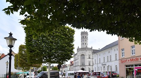 Die Kleinstadt Meuselwitz mit dem Rathaus. / Foto: Martin Schutt/dpa-Zentralbild/dpa/Archivbild