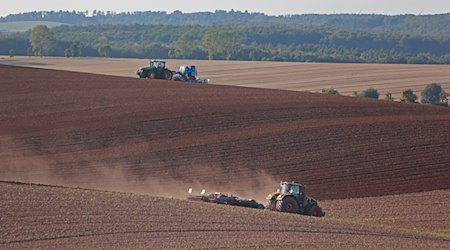 Ein Landwirt fährt mit einem Traktor über ein Feld und lockert den Boden auf. / Foto: Matthias Bein/dpa