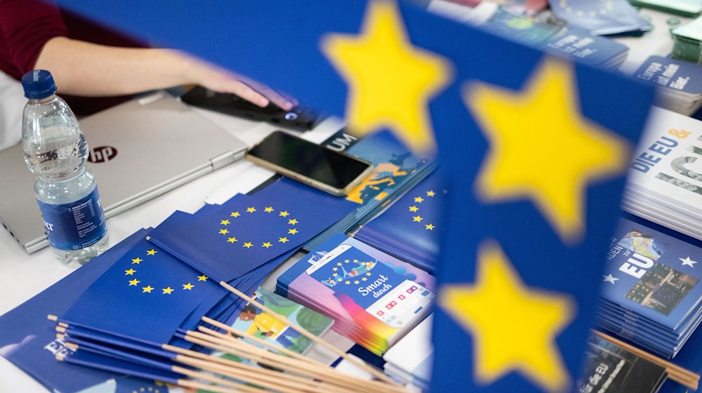 Informationsmaterial zur Europawahl liegt an einem Stand. / Foto: Marijan Murat/dpa/Symbolbild