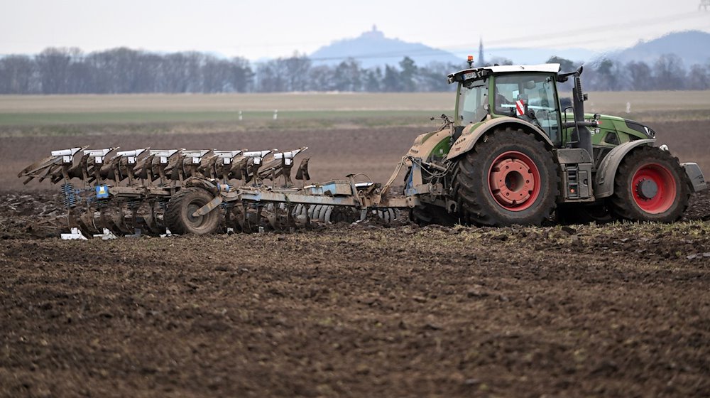Ein Traktor zieht einen Pflug über ein Feld nahe Gotha. / Foto: Martin Schutt/dpa-Zentralbild/dpa