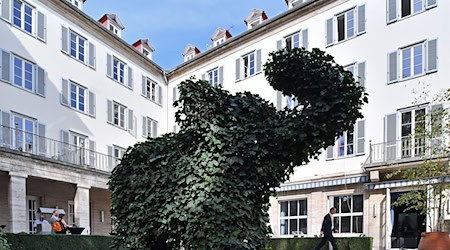 Die Figur eines Elefanten wächst aus Efeu im Hof des Hotel Elephant Weimar. / Foto: Martin Schutt/dpa-Zentralbild/dpa