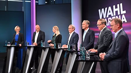 Erneutes Zusammentreffen der Thüringer Spitzenkandidaten von sieben Parteien / Foto: Martin Schutt/dpa