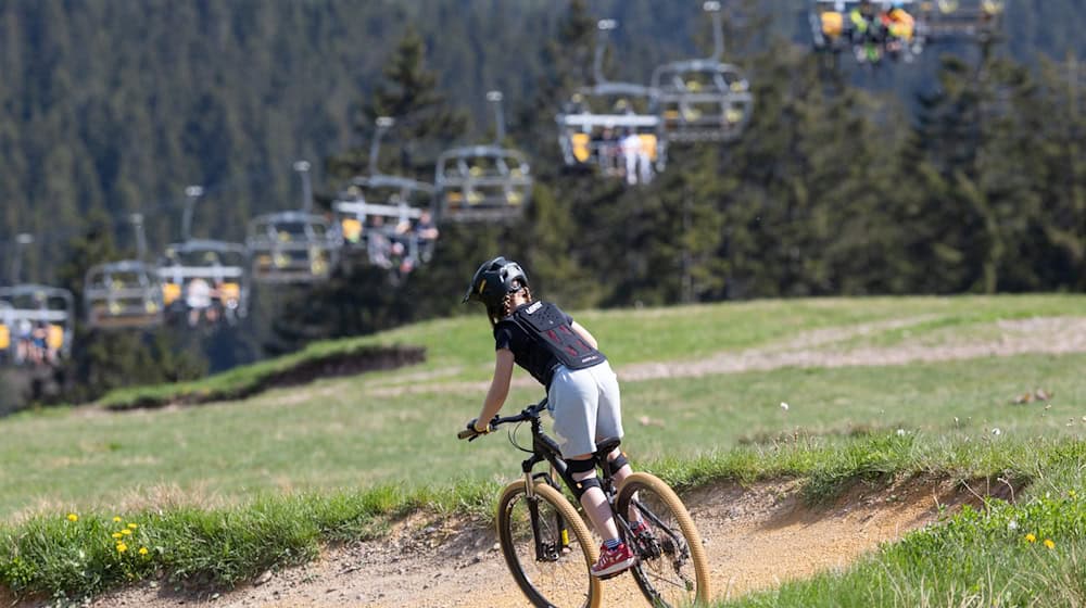 Im Winter die Skifahrer, im Sommer die Mountainbiker: der Bikepark am Fallbachlift Oberhof. / Foto: Michael Reichel/dpa