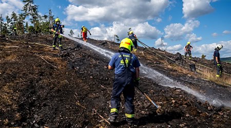 Noch immer sind Hunderte Helfer bei den Löscharbeiten dabei. (Archivbild) / Foto: Jacob Schröter/dpa