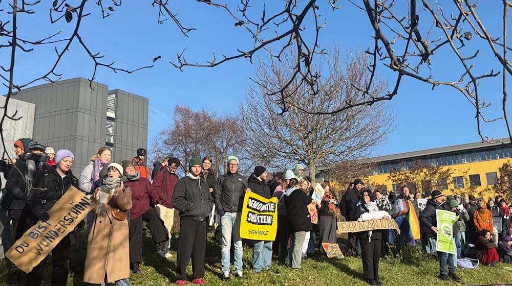 Rund 200 Menschen demonstrierten gegen Friedrich Merz (CDU).  / Foto: Stefan Hantzschmann/dpa