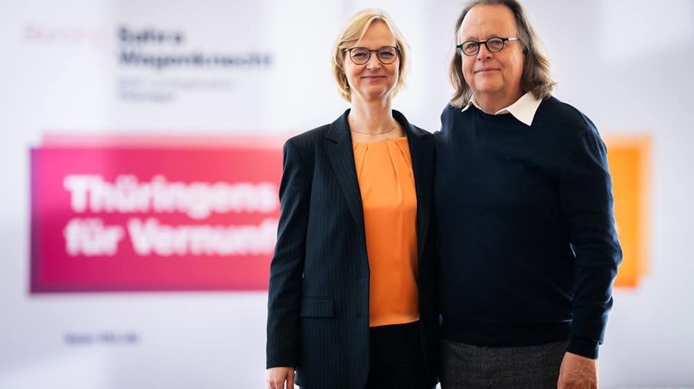 Die Landesvorsitzenden des BSW Thüringen, Katja Wolf und Gernot Süßmuth. (Archivbild) / Foto: Jacob Schröter/dpa