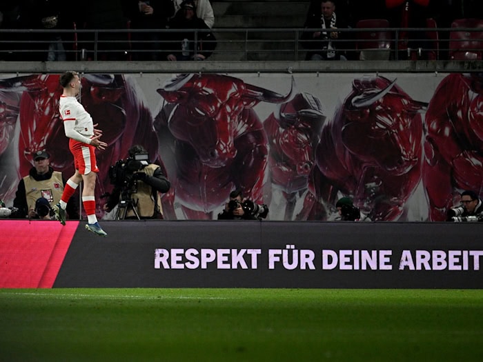 Leipzig Gruda bejubelt den Führungstreffer gegen die TSG Hoffenheim.  / Foto: Julius Frick/dpa