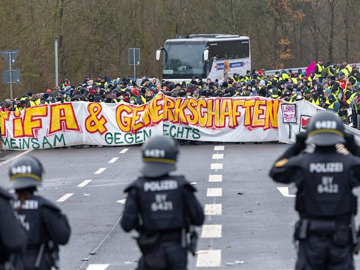In Gießen hatte es bereits massive Blockaden gegeben - nun soll Erfurt folgen. (Archivbild) / Foto: Lando Hass/dpa
