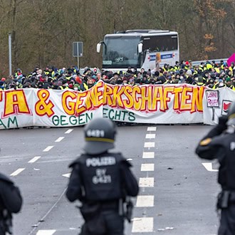 In Gießen hatte es bereits massive Blockaden gegeben - nun soll Erfurt folgen. (Archivbild) / Foto: Lando Hass/dpa