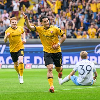 Jason Ceka von Dynamo Dresden erzielte gegen Bochum den 1:0-Führungstreffer.  / Foto: Robert Michael/dpa