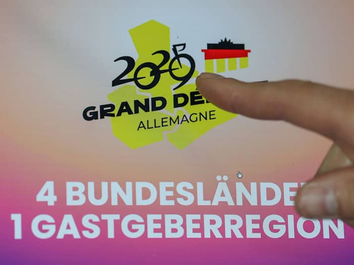 Das neue Logo „2029 Grand Depart“ für den geplanten Start der Tour de France 2029 in Ostdeutschland.  / Foto: Jan Woitas/dpa