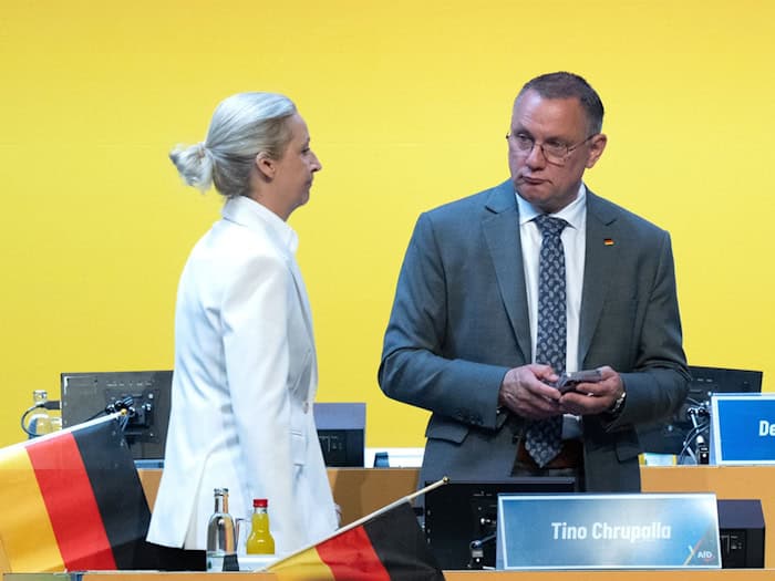 Für Alice Weidel lief die Wiederwahl zur Bundesvorsitzenden etwas besser als für den Co-Vorsitzenden, Tino Chrupalla. / Foto: Sebastian Kahnert/dpa