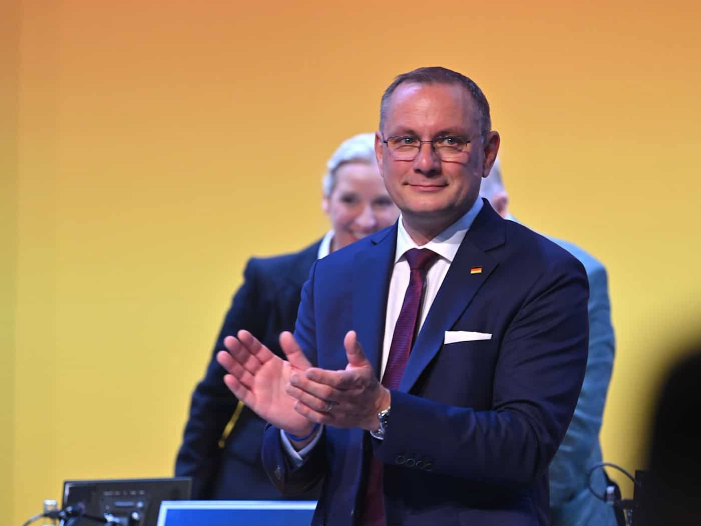 Tino Chrupalla und Alice Weidel wollen an der Spitze der AfD bleiben. / Foto: Martin Schutt/dpa