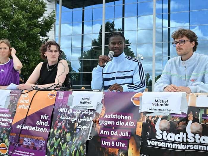 Das Bündnis Widersetzen will den AfD-Bundesparteitag in Erfurt verhindern.  / Foto: Martin Schutt/dpa