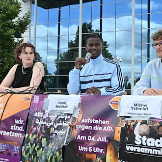 Das Bündnis Widersetzen will den AfD-Bundesparteitag in Erfurt verhindern.  / Foto: Martin Schutt/dpa