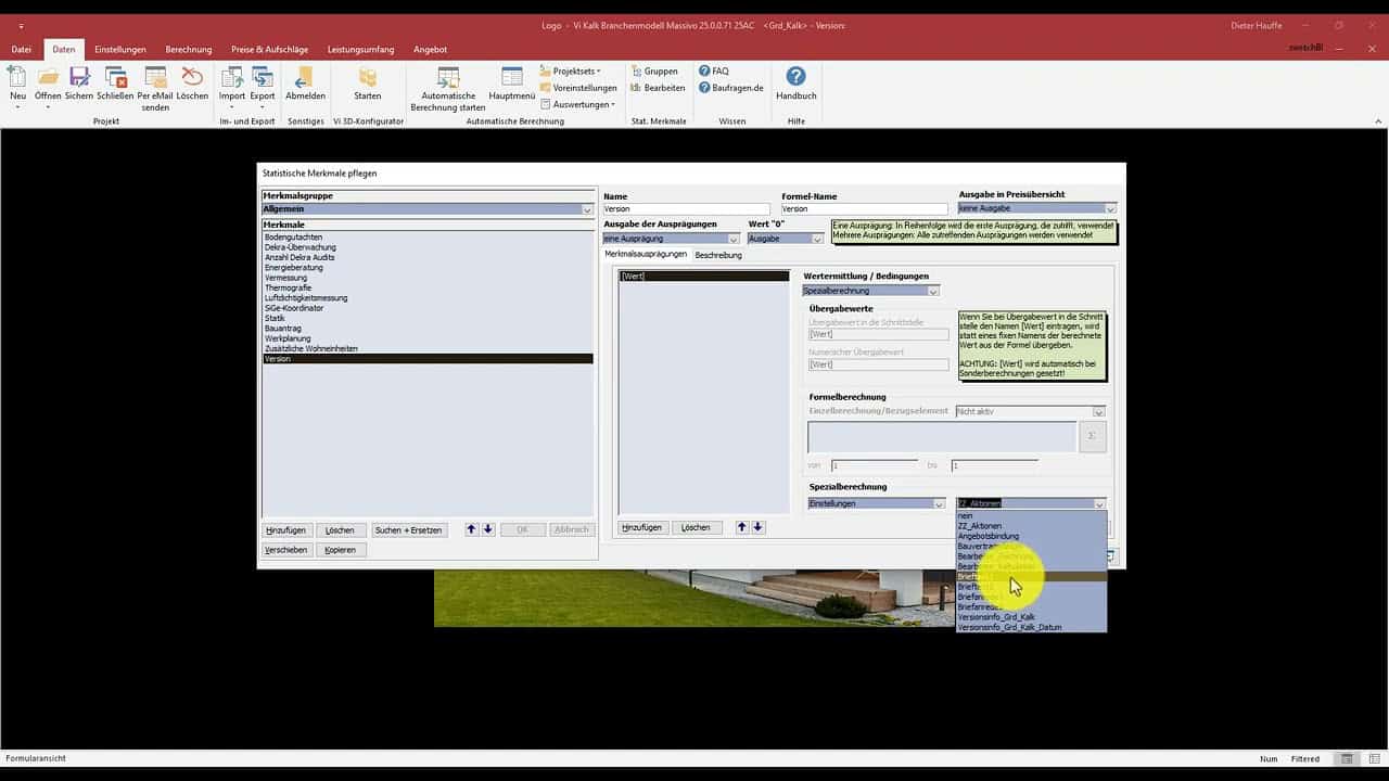 Statistische Merkmale pflegen
