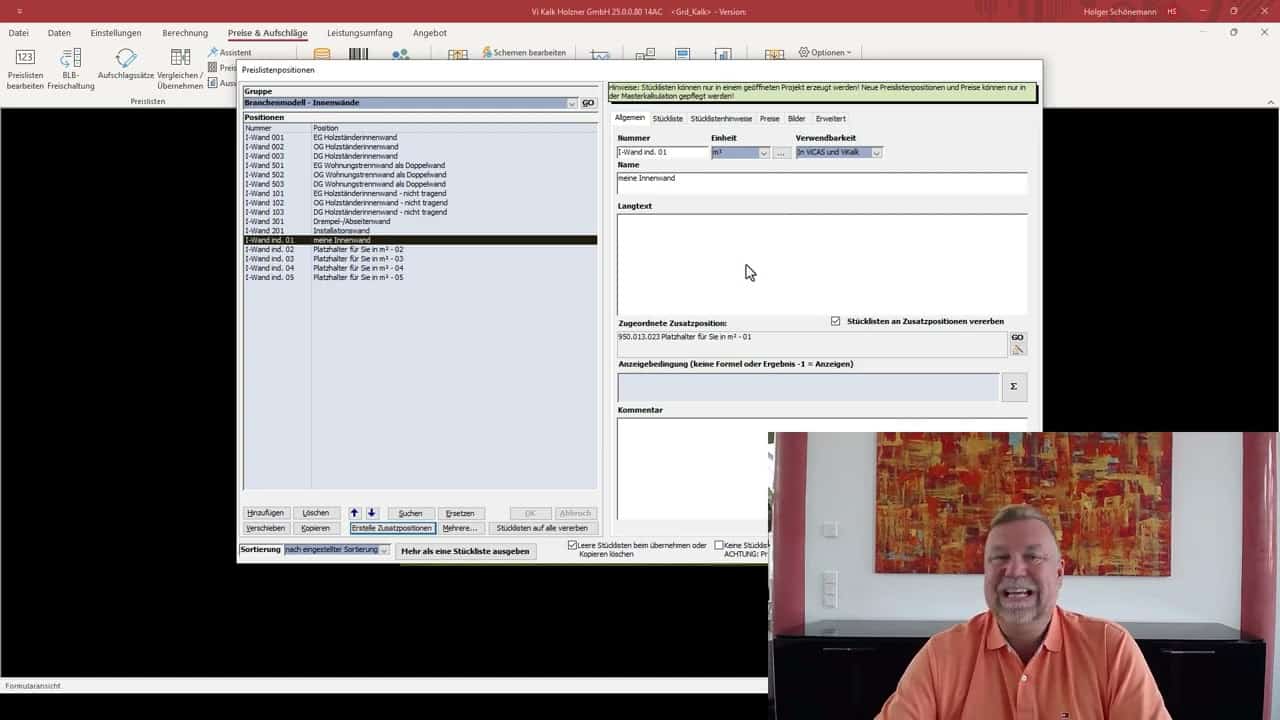 JUMBOS - Preislistenpositionen - Stücklisten erzeugen und bearbeiten Teil 11