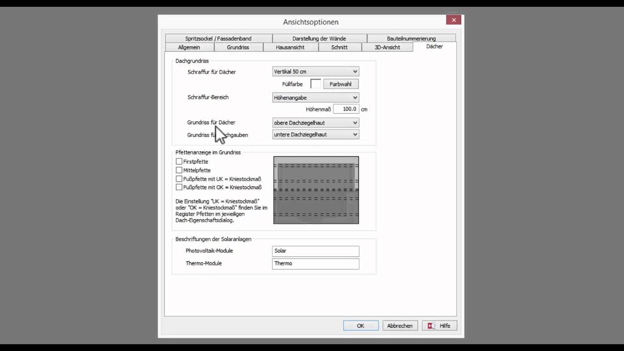 Ansichtsoptionen - Dächer