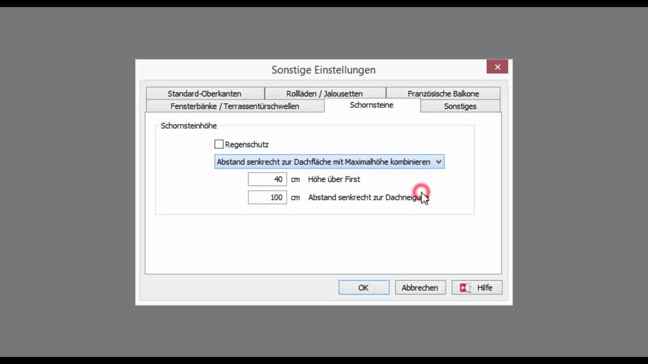 sonstige Einstellungen - Schornsteine