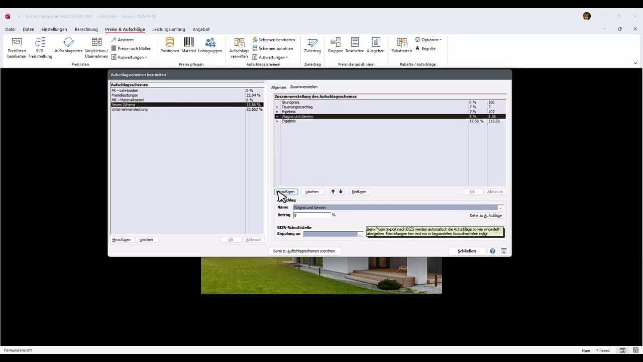 Preiskalkulation - Aufschlagschemen Anlegen