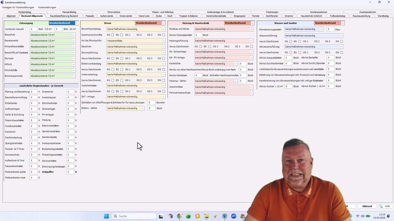 Sonderausstattung - Bauen im Bestand - Allgemein - Regiezeiten