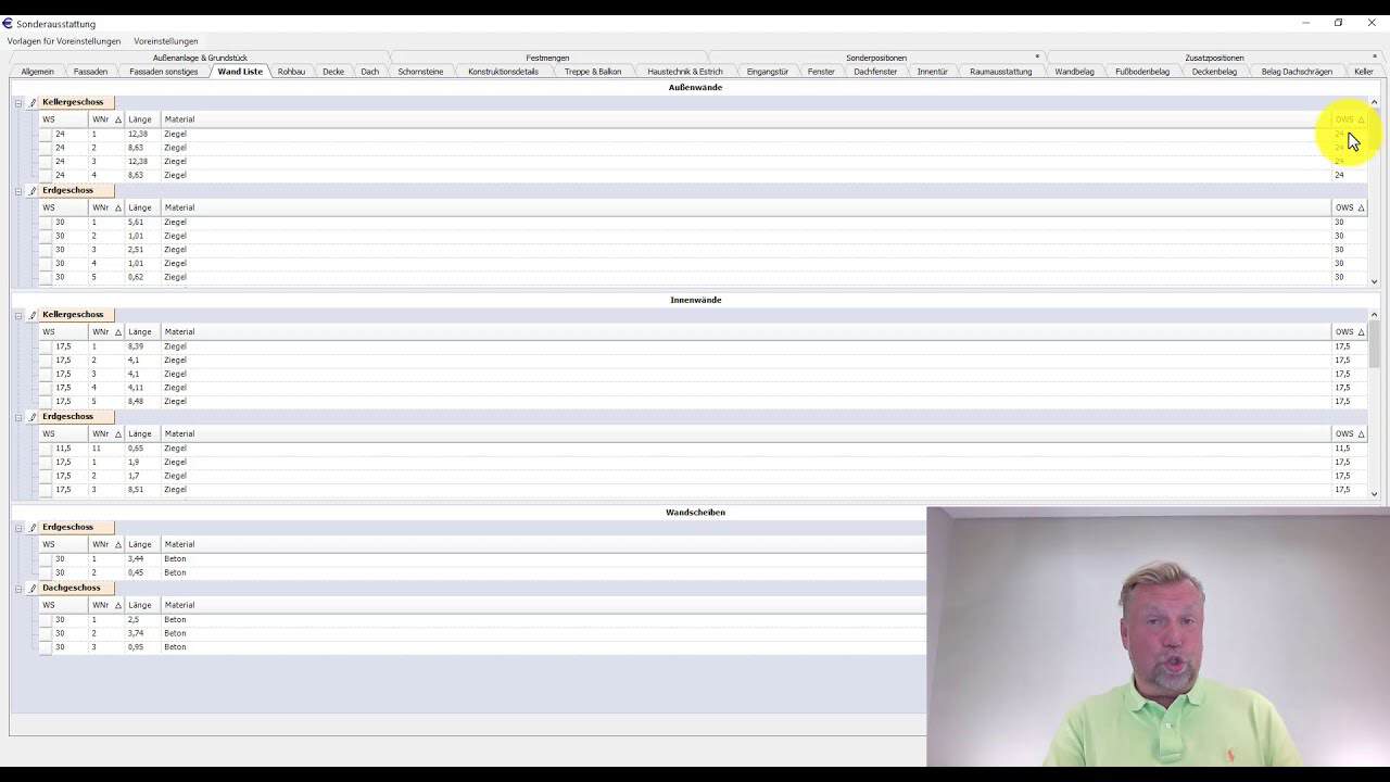 Sonderausstattung Massivo - Wandliste