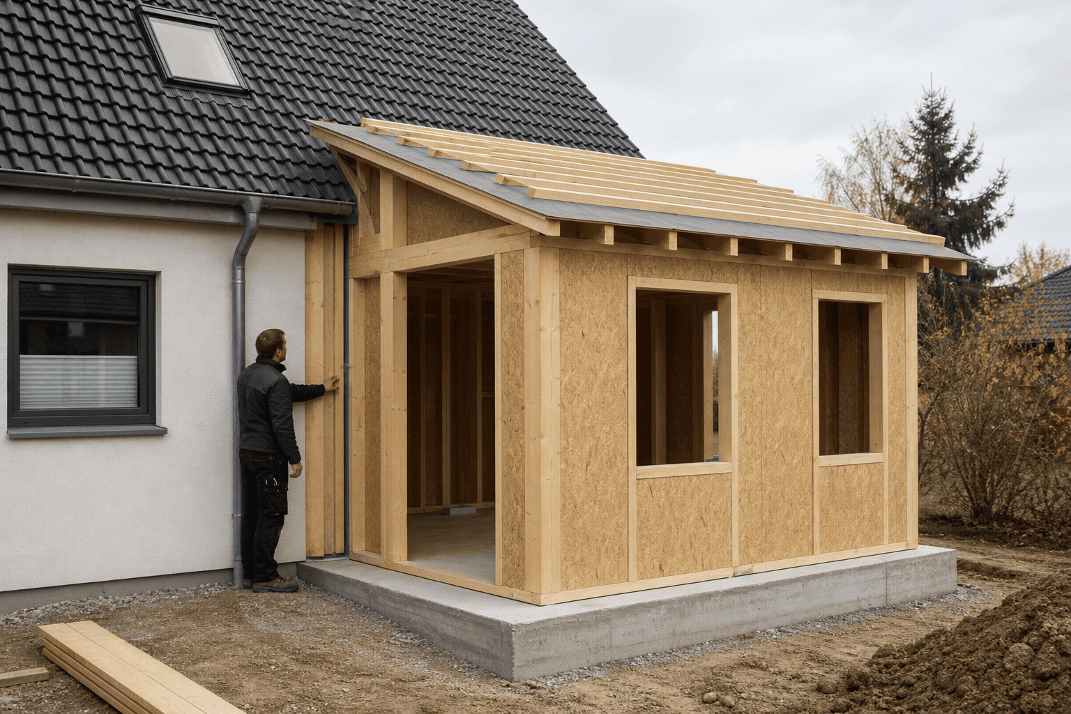 Schematische Darstellung der Bauteile eines kleinen Anbaus