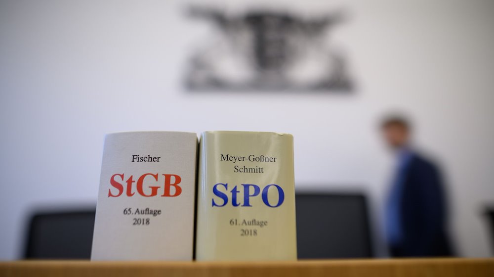 Eine Ausgabe des Strafgesetzbuchs und der Strafprozessordnung stehen in einem Gerichtssaal. / Foto: Sebastian Gollnow/dpa/Symbolbild