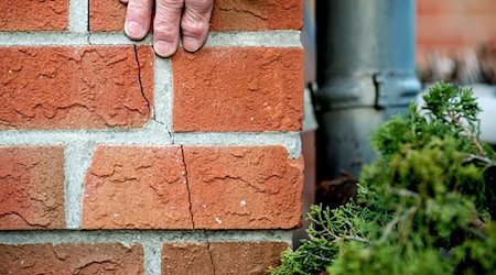 Ein Mann streicht mit seiner Hand über den durch ein Erdbeben entstanden Riss am Haus. / Foto: Hauke-Christian Dittrich/dpa/Symbolbild