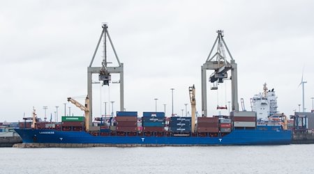 Das Containerschiff "Langeness" liegt am Terminal am Burchardkai. / Foto: Daniel Bockwoldt/dpa/Symbolbild