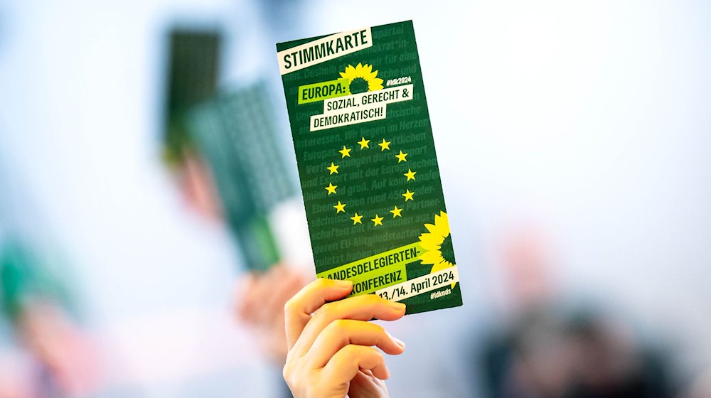 Eine Stimmkarte wird beim Landesparteitag der Grünen in Niedersachsen in den in den Weser-Ems-Hallen hochgehalten. / Foto: Sina Schuldt/dpa