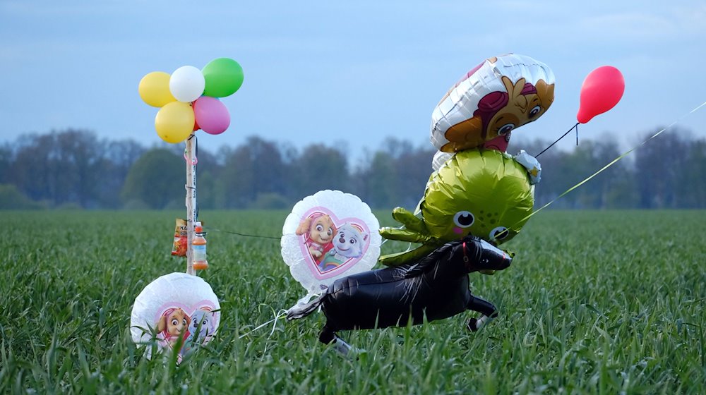 Ballons und Süßigkeiten stehen auf einem Feld bei Bremervörde. / Foto: Markus Hibbeler/dpa