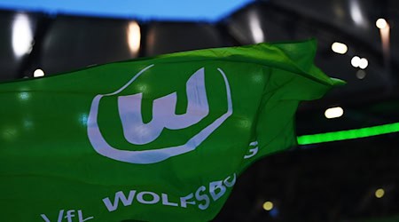 Das Logo vom VfL Wolfsburg ist auf einer Flagge im Stadion zu sehen. / Foto: Swen Pförtner/dpa/Symbolbild