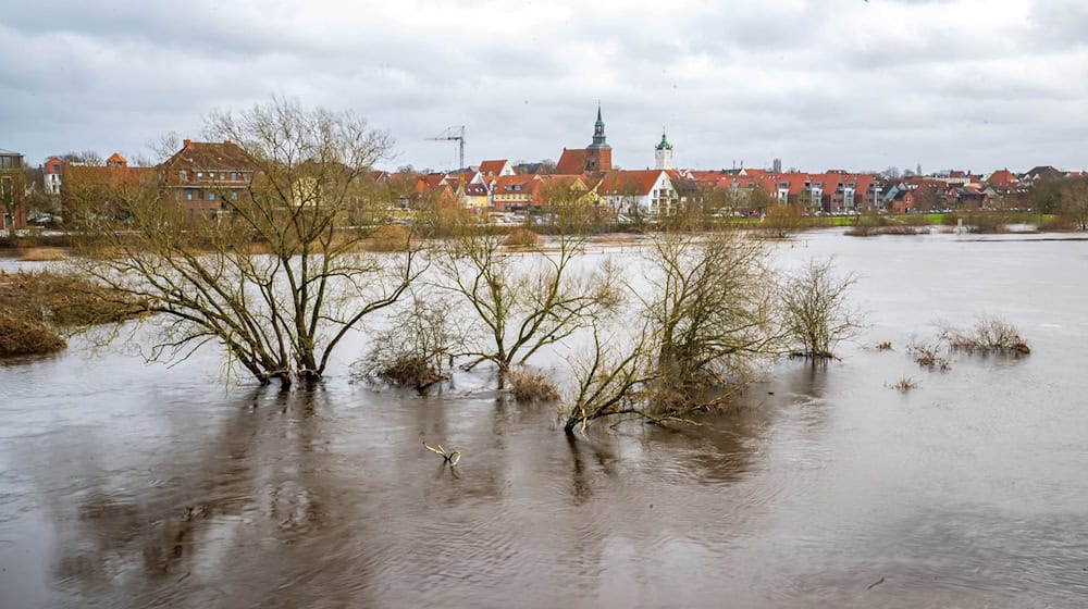 Hochwasser hat zum Jahreswechsel die Aller vor der Altstadt von Verden über die Ufer treten lassen. / Foto: Sina Schuldt/dpa