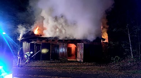 Eine reetgedeckte historische Scheune am Heidemuseum in Walsrode brennt. / Foto: -/Feuerwehr Walsrode/dpa