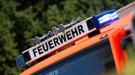 Blaulicht ist während eines Brandes auf einem Einsatzfahrzeug der Feuerwehr zu sehen. / Foto: Marijan Murat/dpa/Symbolbild